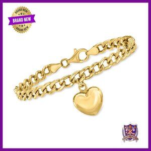 18kt Gold Over Sterling Puffed Heart Curb Link Bracelet 8 Inches